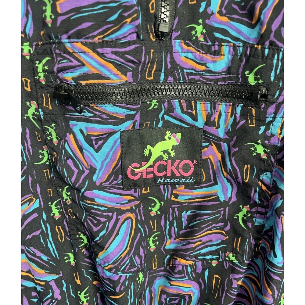 Vintage Gecko Hawaii size S Pullover Windbreaker Jacket Black/Multicolor - Picture 4 of 10
